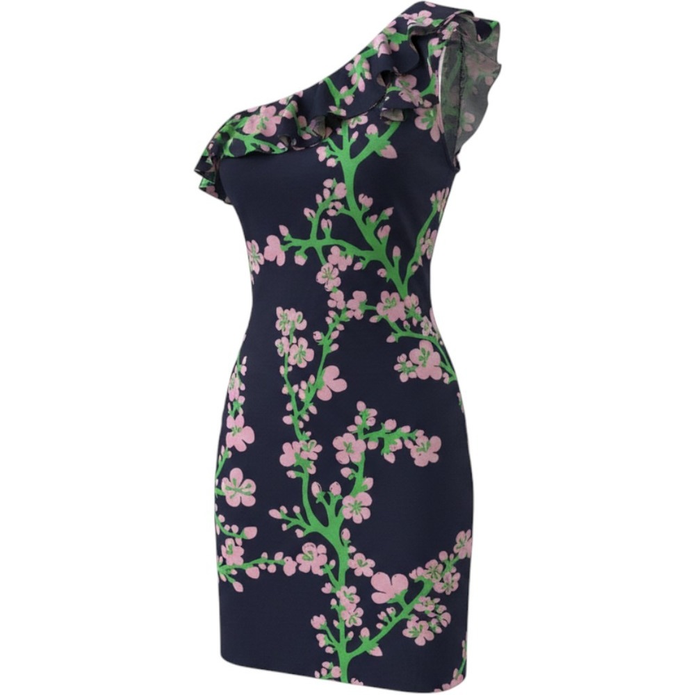 Lilly Pulitzer Whinnie NWT Silk Cotton One Shoulder Ruffle Dress S Floral Resort